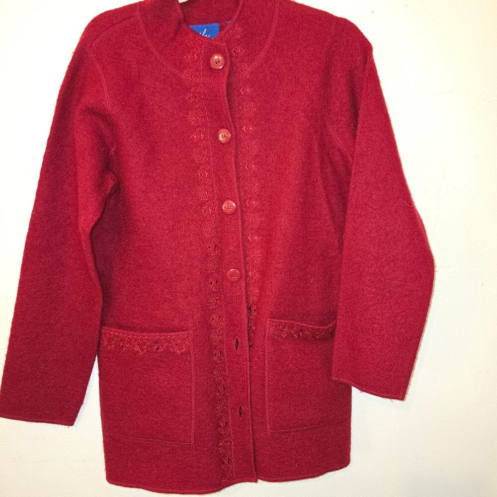 Vintage JH Collectibles Wonderful Wool Red Cardigan Jacket Size S